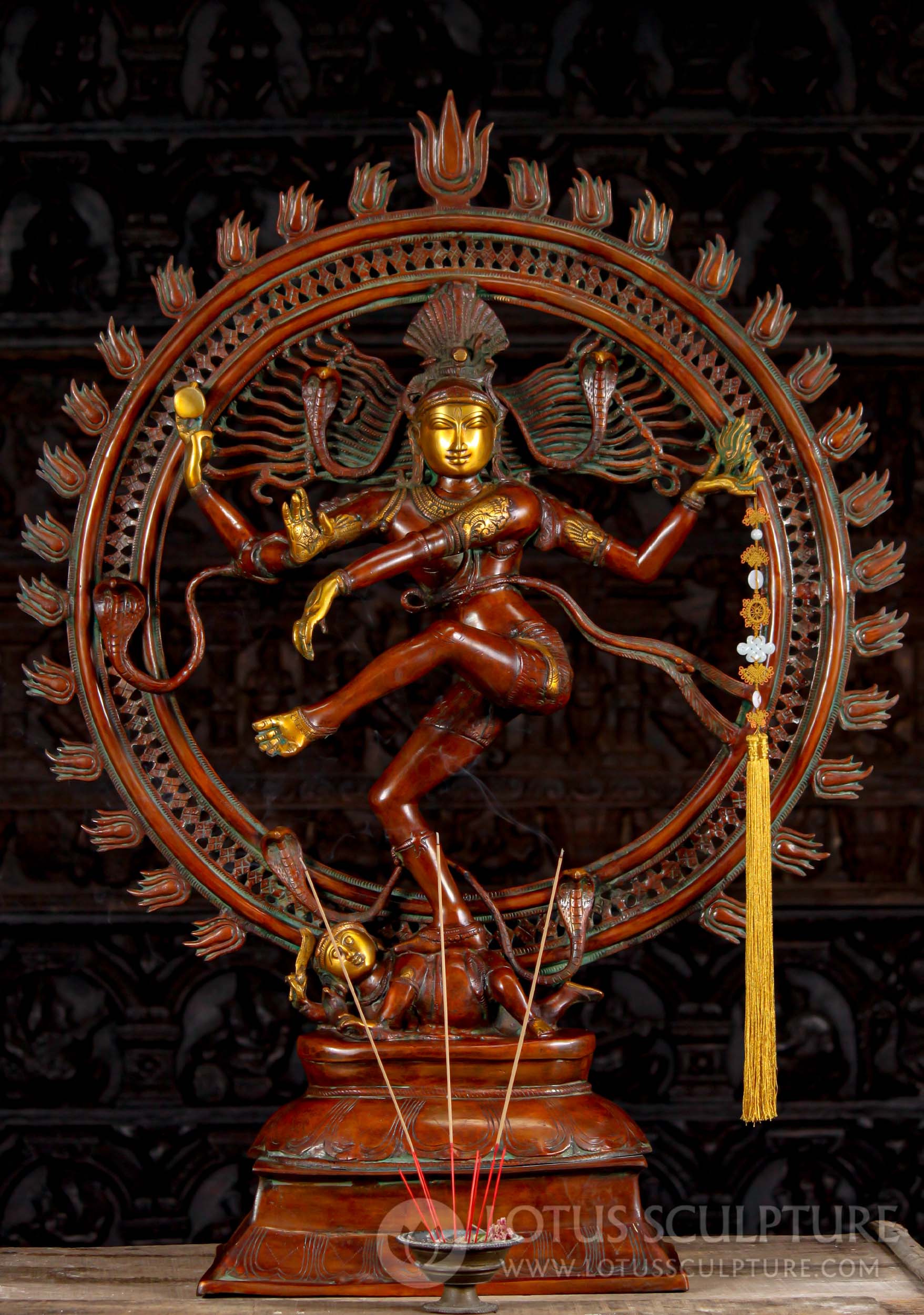 Graceful Lord Shiva Statue Dancing the Cosmic Dance of Renewal as Nataraja with Fiery Arch 41"